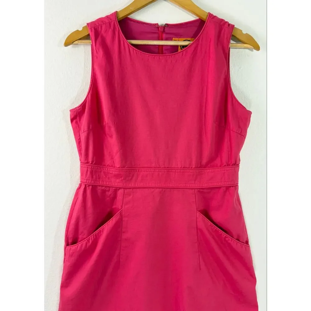 Tory Burch Pink Sleeveless Shift Dress Size 4 Zip Back Pockets Cotton